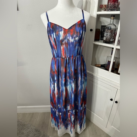 Modcloth | Dresses | Modcloth Blue And Red Maxi Dress Sweetheart ...